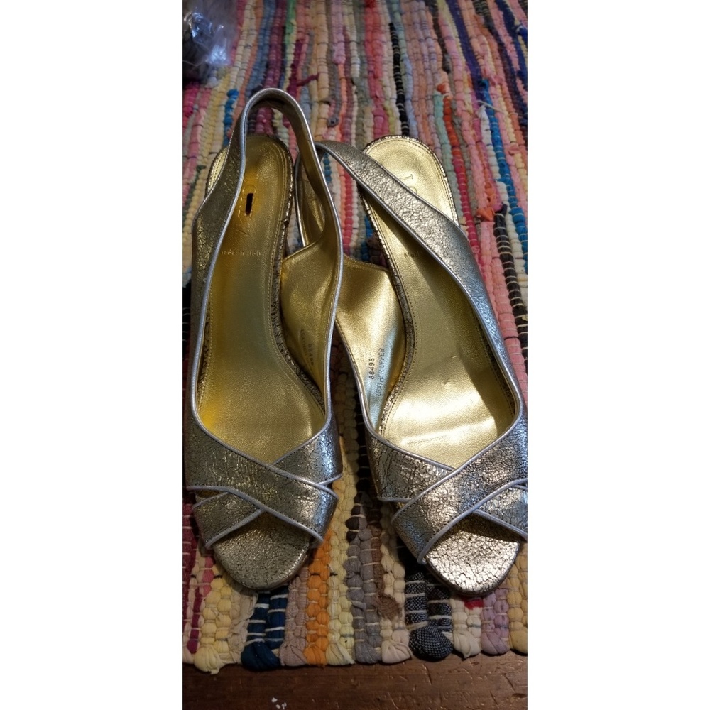 JCrew Gold Slingback leather heels 10 EUC